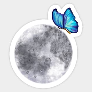 Fly me to the moon - butterfly moon - blue Peruvian morpho butterfly on the moon Sticker